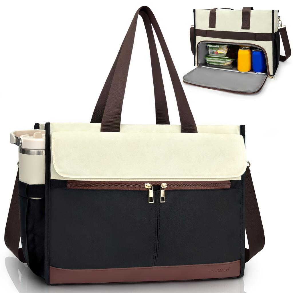 Oxford Lunch Bag for Women, Laptop Compartment, Large Insulated Tote Bag with Side Pockets for Nurses Teachers Outdoor Activitie