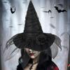 Dark Series Witch Caps Wizard Hat Cosplay Party Headwear Halloween Costume Hat Carnivals Party Pointed Hat with Flower