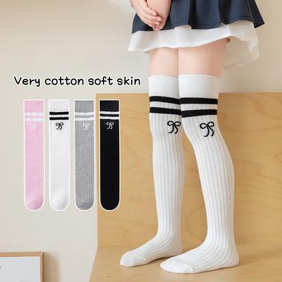 40CM Kinder Lange Socken Frühling und Sommer Mädchen Schleife Prinzessin Rock Kombiniert mit Kniestrümpfen Gestreifte Hohe Stulpe Baumwollsocken