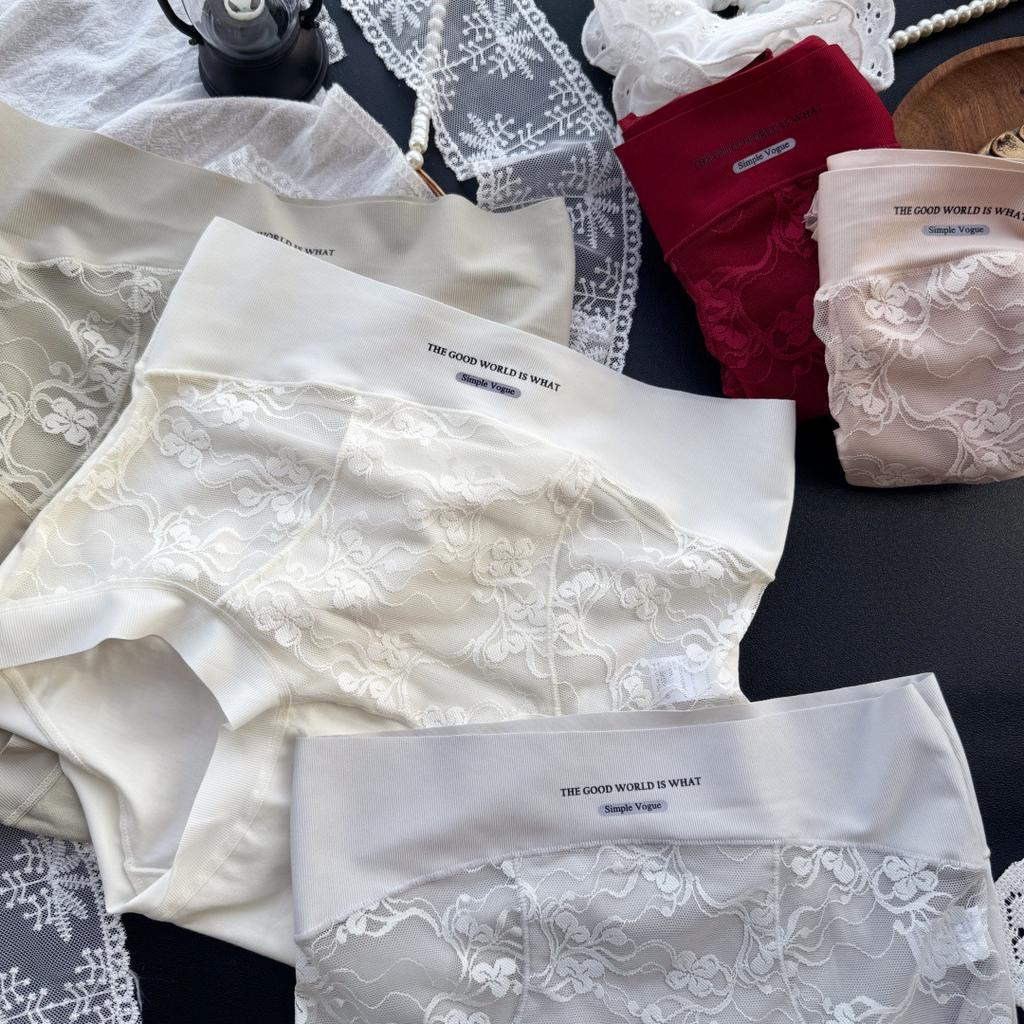 Ladies Spring and Summer Jacquard Lace Cotton Ice Silk Belly High Waisted Briefs