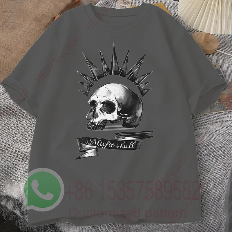 Misfit Skull TShirt Mens Tracksuit Cotton Shortsleeved Tops Crew Neck Pullover Casual Sportswear Harajuku Retro Streetwear