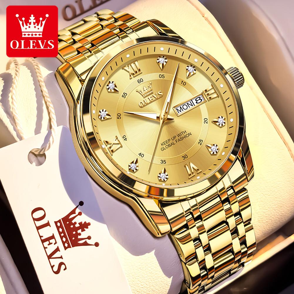 OLEVS 5513 Men's Quartz Watches Stainless Steel Strap Diamond Scale Dual Calendar Waterproof Luminous Men's Business Wristwatch