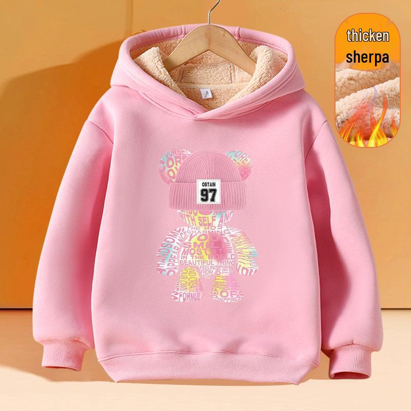 Girls' Plus Velvet Lambswool Hooded Sweatshirt - Warm, Thickened Pullover for Spring 2026 Trend