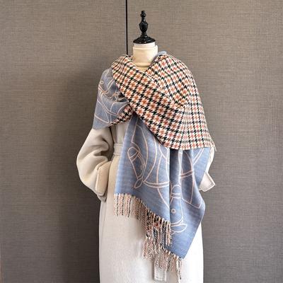 Women Imitation Cashmere Warm Shawl Ethnic Cloak Fashion Scarves Print Coldproof Windproof Houndstooth Scraf Bandana Bufanda