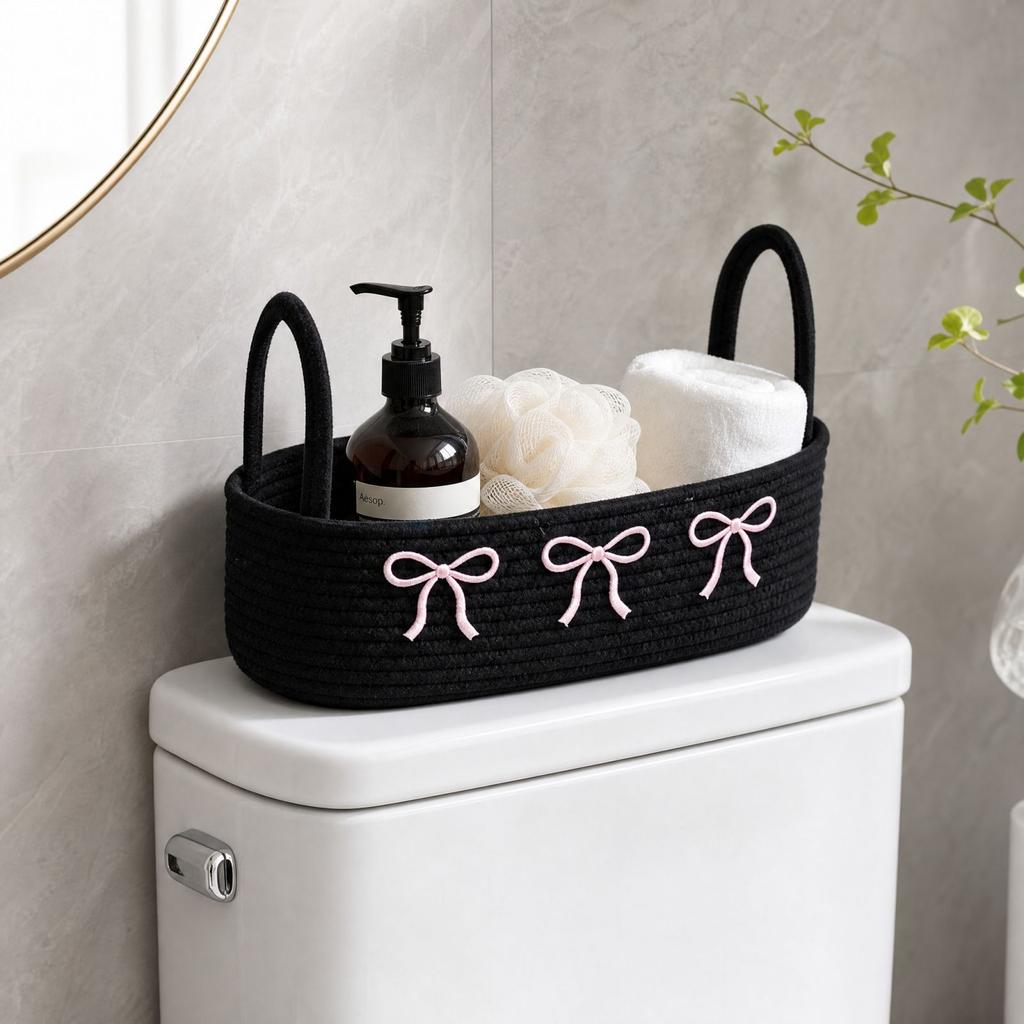 Geflochtener Baumwollseil-Aufbewahrungskorb mit Griffen für Toilettenspülkasten und Badezimmerablage
