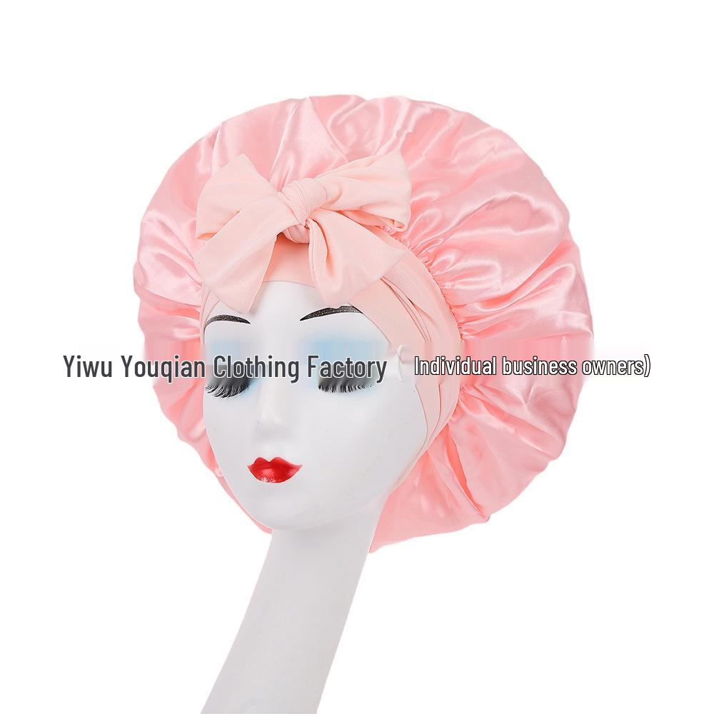 Bonetă de dormit cu fundă din satin de mătase pentru femei, transfrontalieră - Extra mare pentru îngrijirea părului