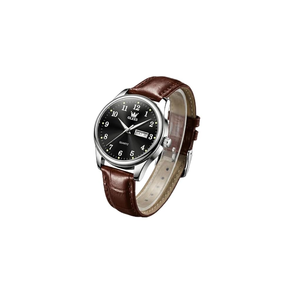 OLEVS Women s Analog Quartz Watch Brown Leather Strap 30M Water Resistant Date Display Casual Lightweight