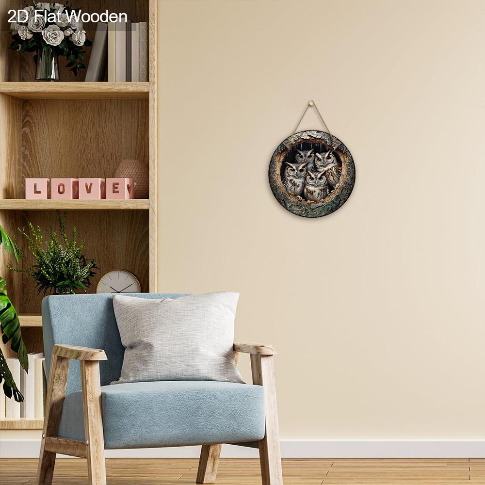 Retro Owl Family Tree Hole Wooden Sign - Rustic Decorative Plaque for Home & Office Decor - Ideal Window Hanging Ornament - Perfect for Room Decor