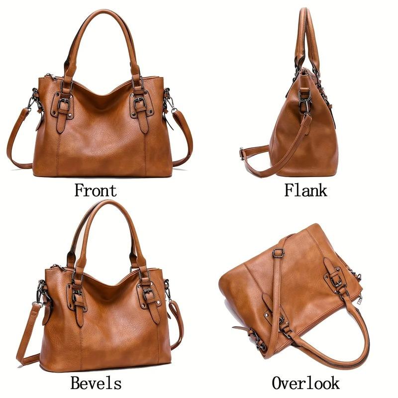 Large Capacity Tote Bag Retro Designer Women Handbags Soft Pu Leather Multi-Pocket Casual Ladies Shoulder Crossbody Bag