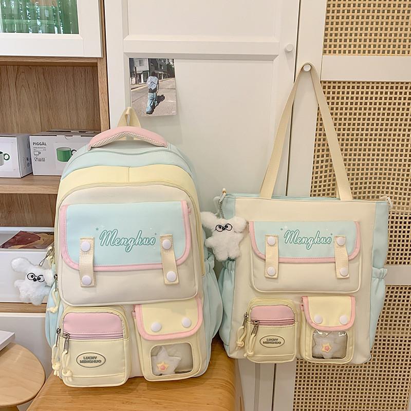 Cute Color Blocked Letter Print Student Backpack Shoulder Bag For Travel And School