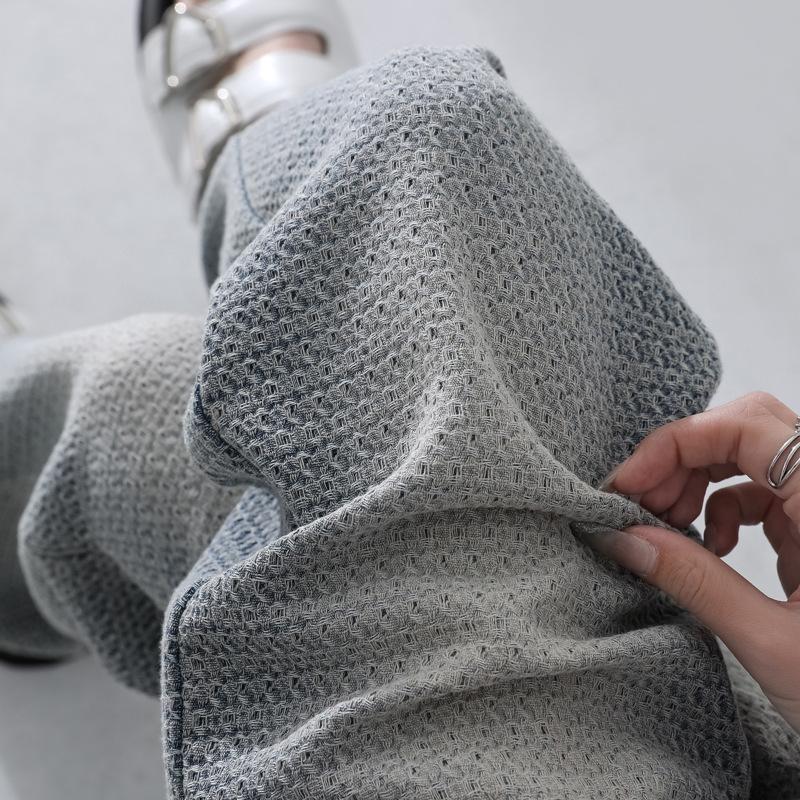 Summer Texture Gray Jacquard Texture Wide-leg American Floor Jeans Women Wide-leg Pants Women Spring