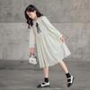 Girls' Lace Princess Dress with Long Sleeves and Mesh Skirt for Spring