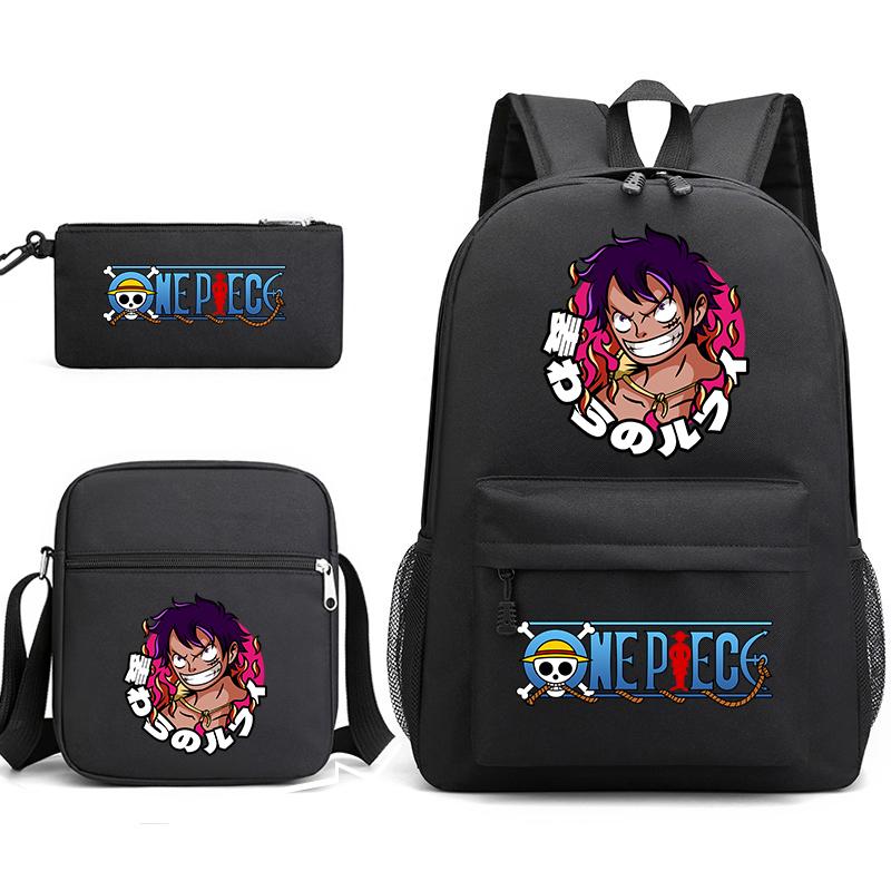 One Piece Luffy Anime Print Student Backpack Set 3 In 1 School Bag for Boys Girls with Pencil Case Tote Shoulder Bag