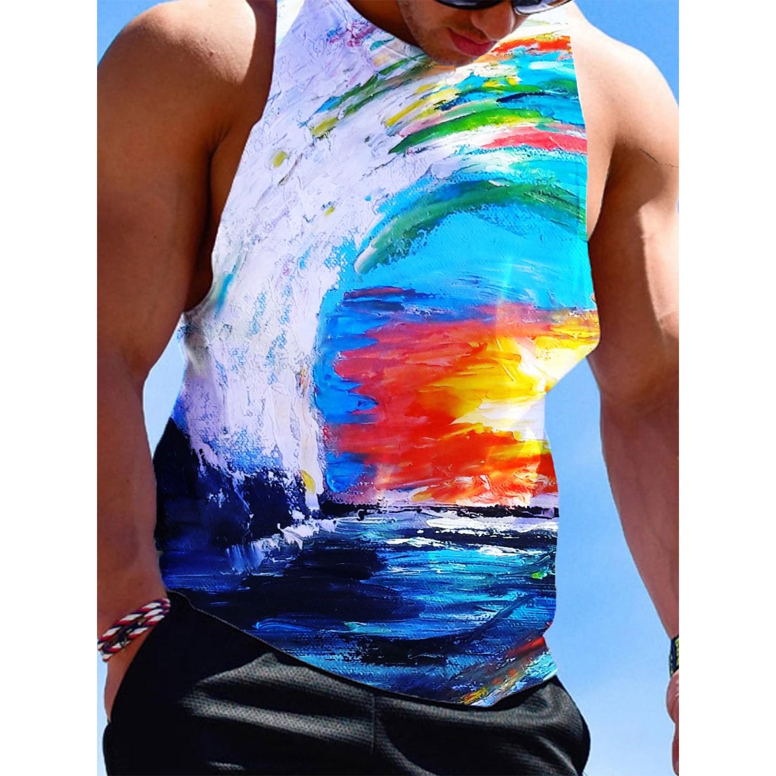 

Мужская модная масляная живопись с принтом дышащая майка без рукавов XL