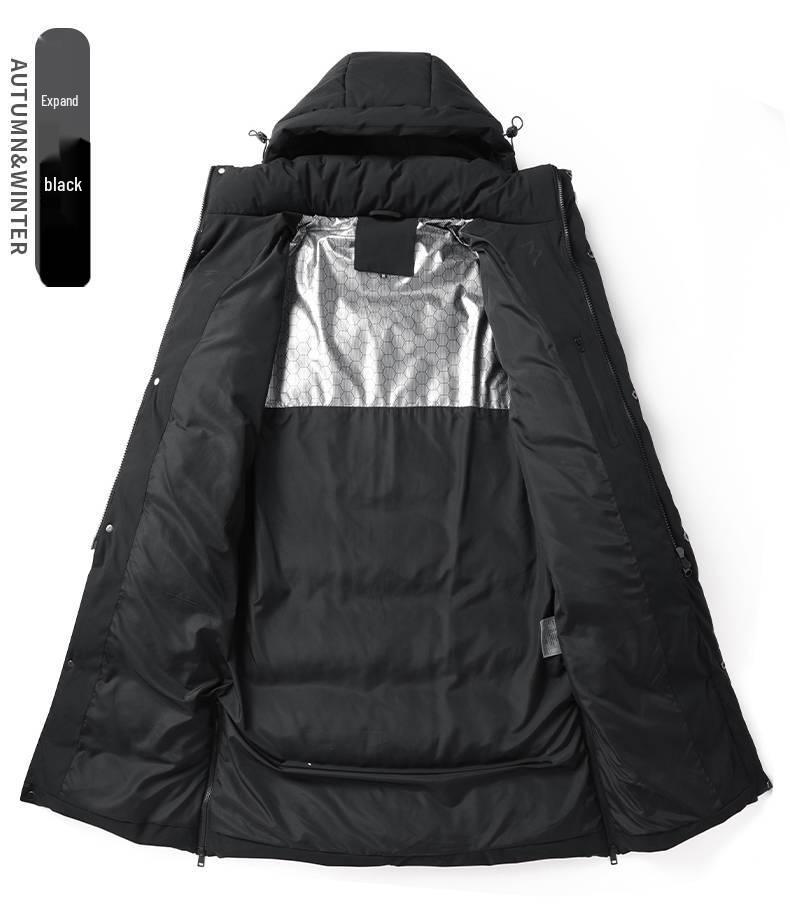 Men's Long Sports Down Coat - Over-the-Knee Winter Jacket for Students
