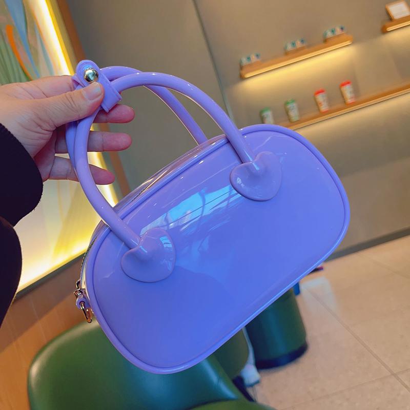Damen Sommer Bonbonfarbe PVC Jelly Kleine Schultertasche Mode Henkeltasche Kette Reißverschluss Umhängetasche KTY