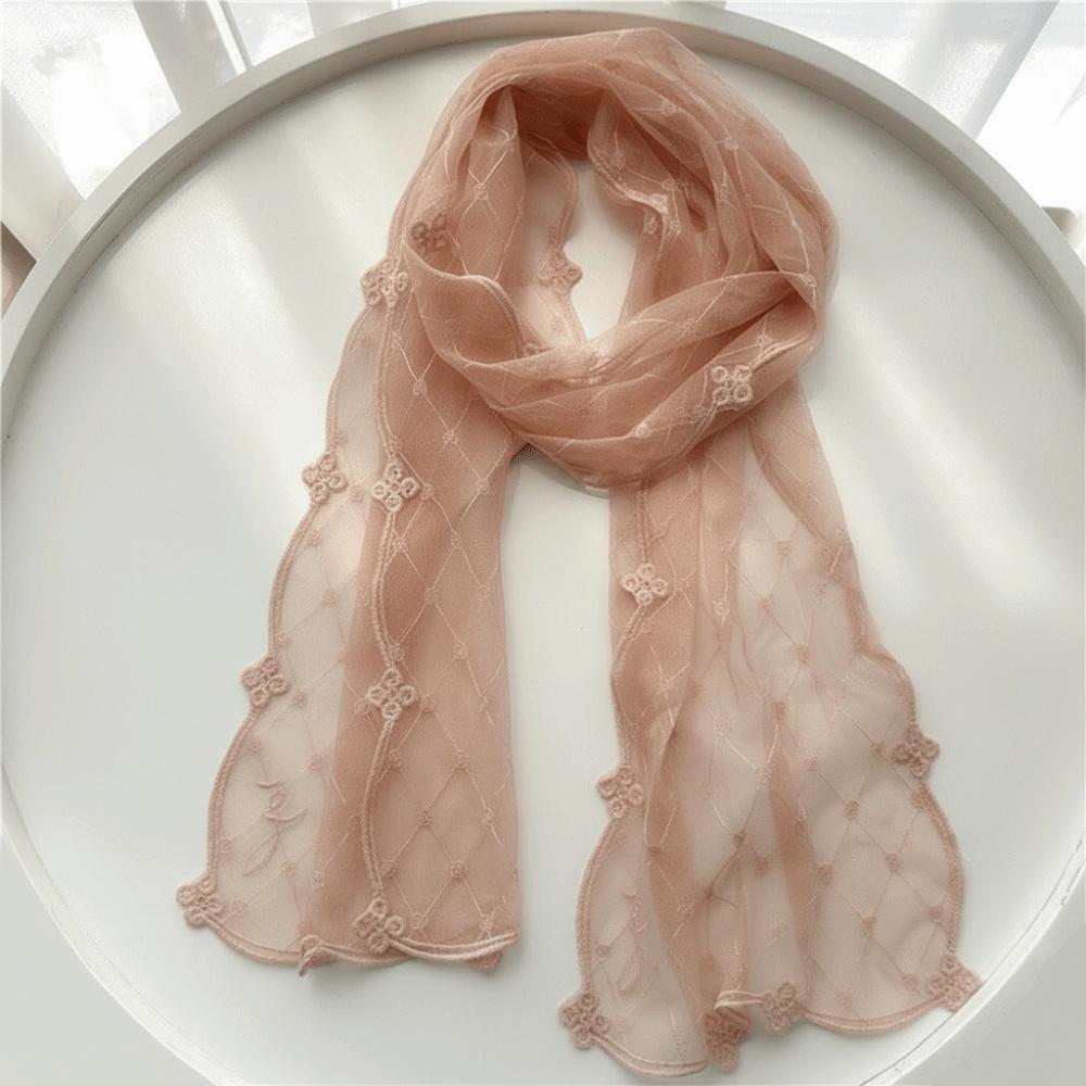 

Versatile Retro Women s Lace Scarf Long Solid Color Female Headscarf Embroidered Flower Korean Version Sunscreen Shawl for Women рожевий