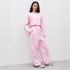 Womens Casual 2-Piece Set Long Sleeve Round Neck T-Shirt Elastic Wide Leg Pants Pure Color Streetwear