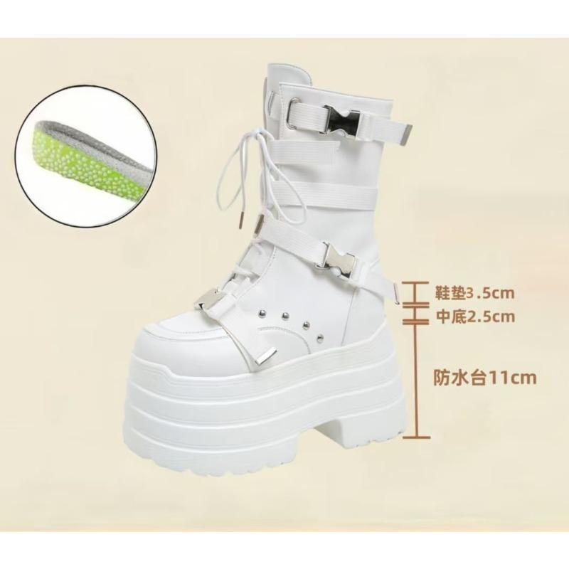 Fashion 13.5CM,17CM Women Punk Boots Autumn Platform Outdoor Leather Sneakers Chunky Motorcycle Boots Nightclub Party Cosplay Shoes