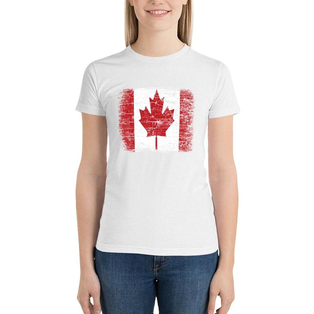 Vintage Canada Flag T Shirt Design T-Shirt Oversized Short Sleeve Tee Womans Clothing