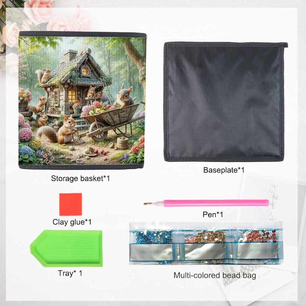 The Squirrel Moves House 5D Diamond Painting Storage Basket Full Round Drill Mosaic Diamond Embroidery Cross Stitch Kits Home Decor Home Decor
