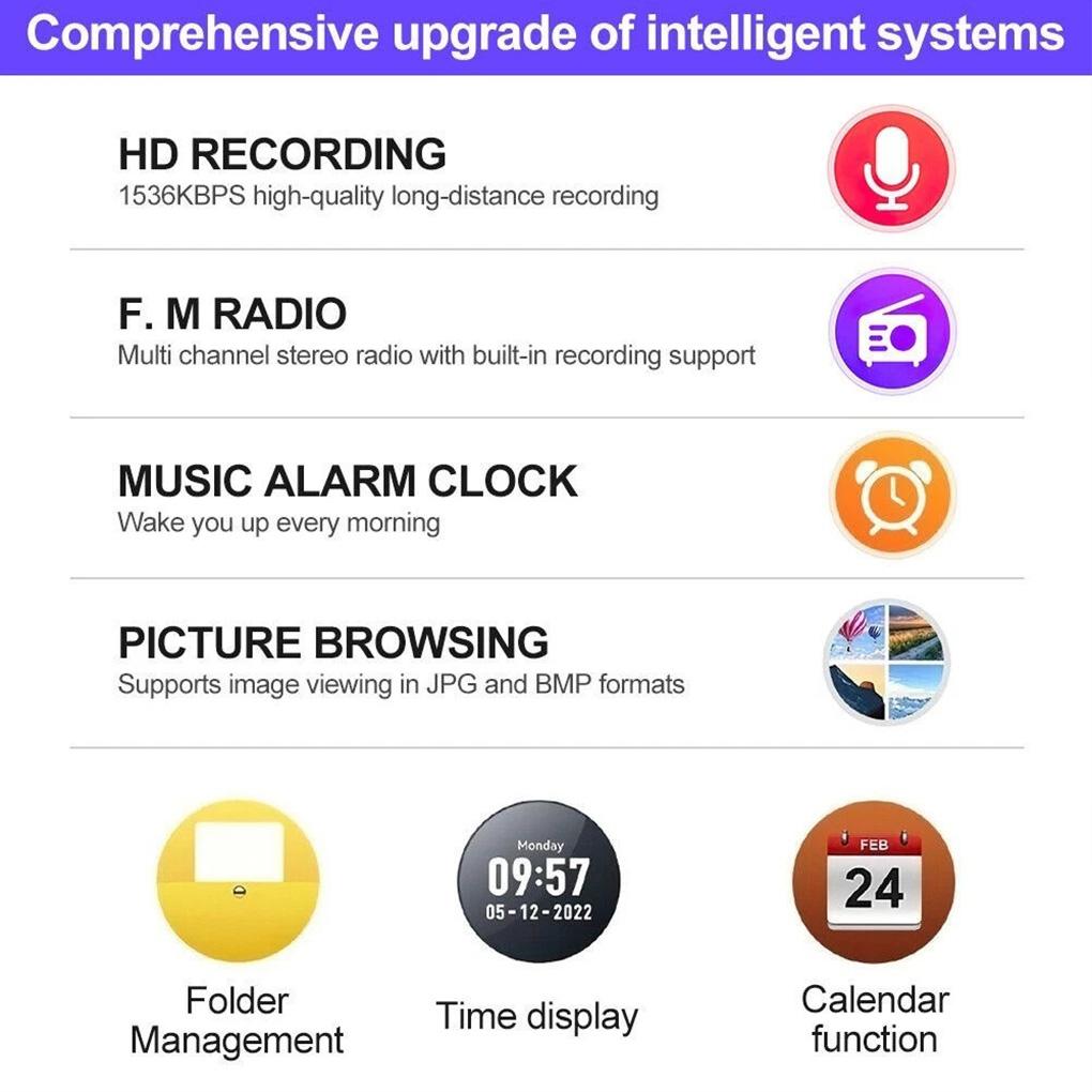 MP3 Player Portable Sport Clip Walkman HiFi Sound Bluetooth-Compatible 5.2 Student Walkman 1.8inch Screen with FM Radio E-Book