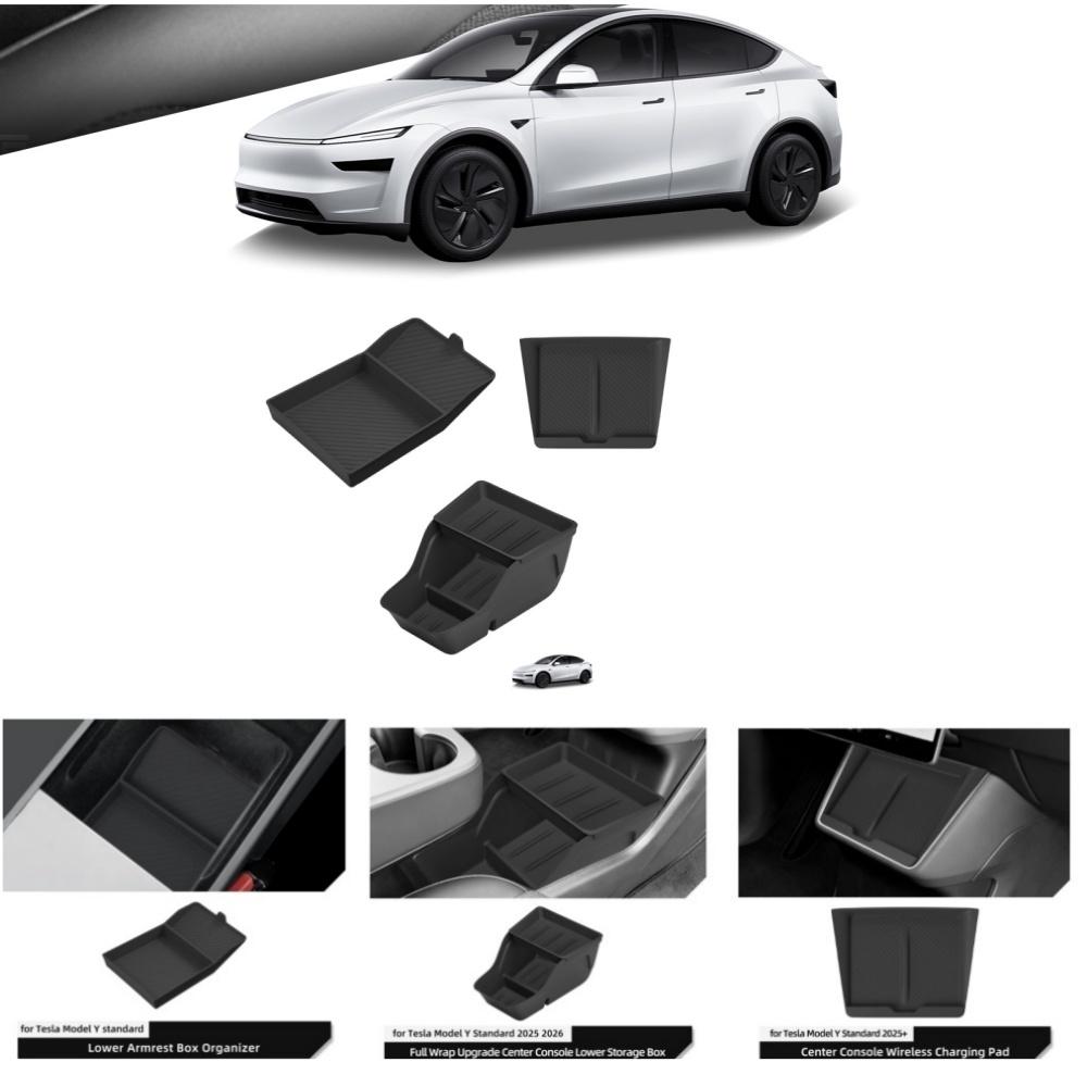 Smabee for Tesla Model Y Juniper Standard Version 2025 2026 Center Console Storage Box Car Wireless Charge Anti Dirt Pad