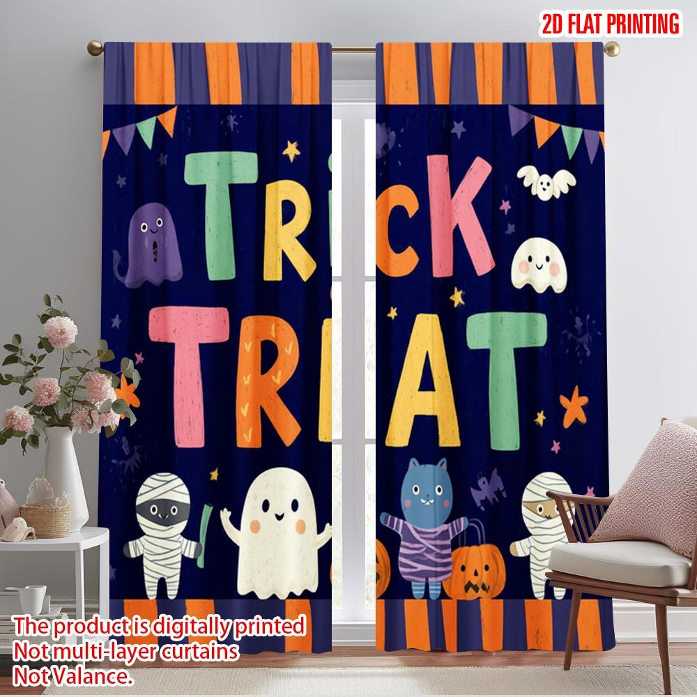 

2pcs,2D plane printing Curtains Halloween Festivity Durable Polyester (without rod) Holiday Perfect for Living Room & Office 52.50×116.00 CM 2pcs