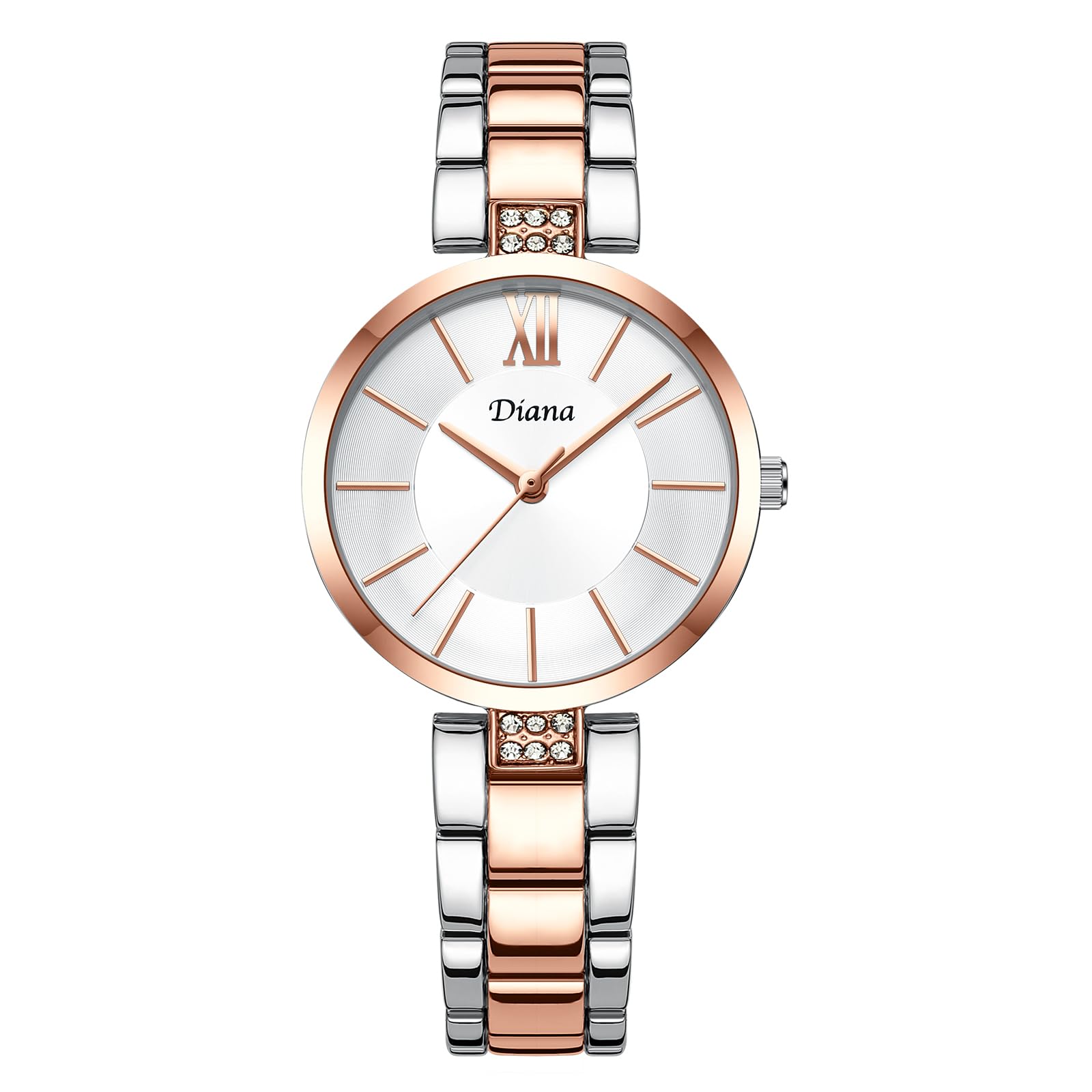 

2025 Новые аналоговые водонепроницаемые часы ZJ0001 Милые простые японский механизм Стильный подарок Популярные [DIANA] Женские (Серебро и Роза)