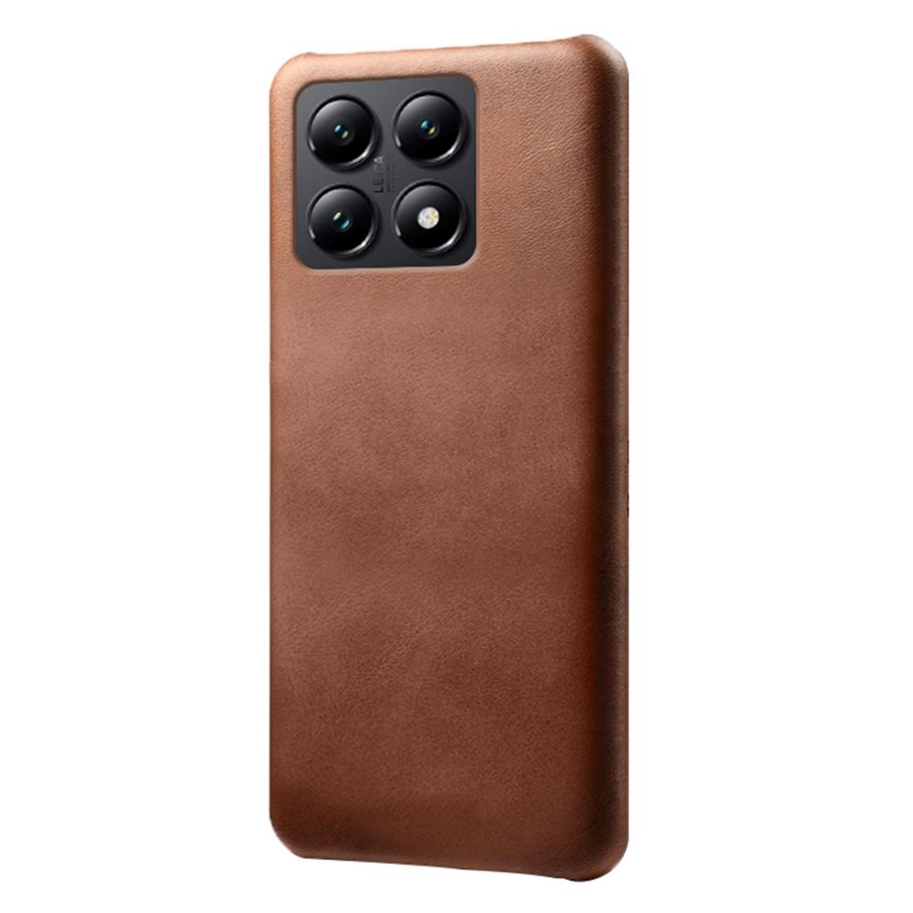 

For Xiaomi 14T Case Calf Texture PU Leather Hard PC Protective Phone Cover Brown