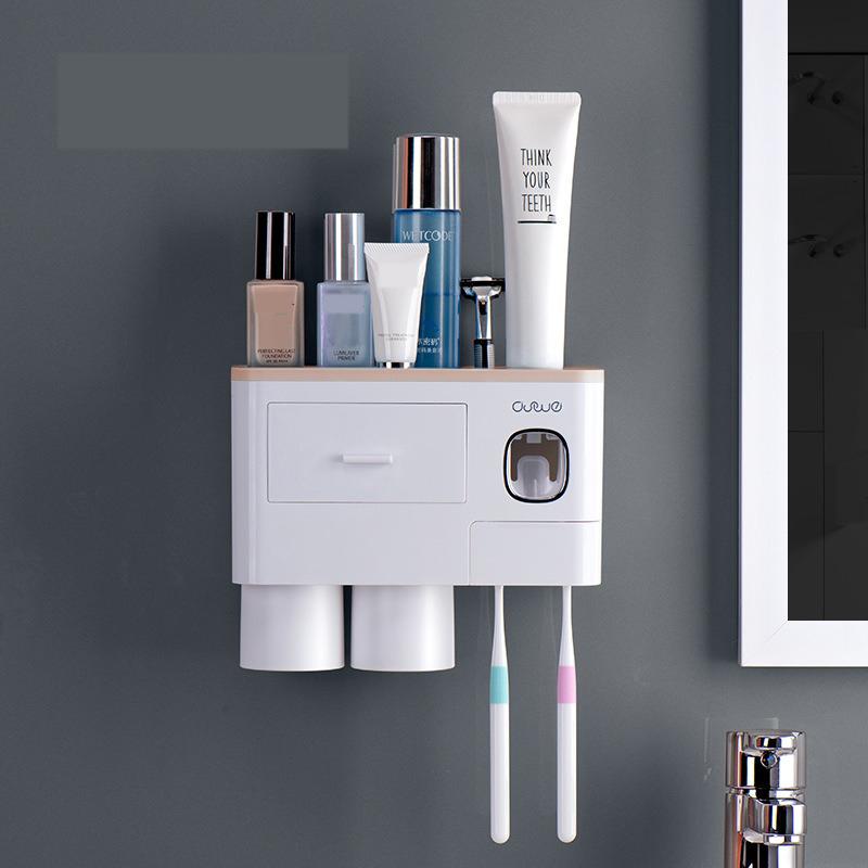 Toothbrush Holders Bathroom Decor with Toothpaste Dispenser, 2/3/4 Cups Toothbrush Holder Wall Mounted Bathroom Accessories