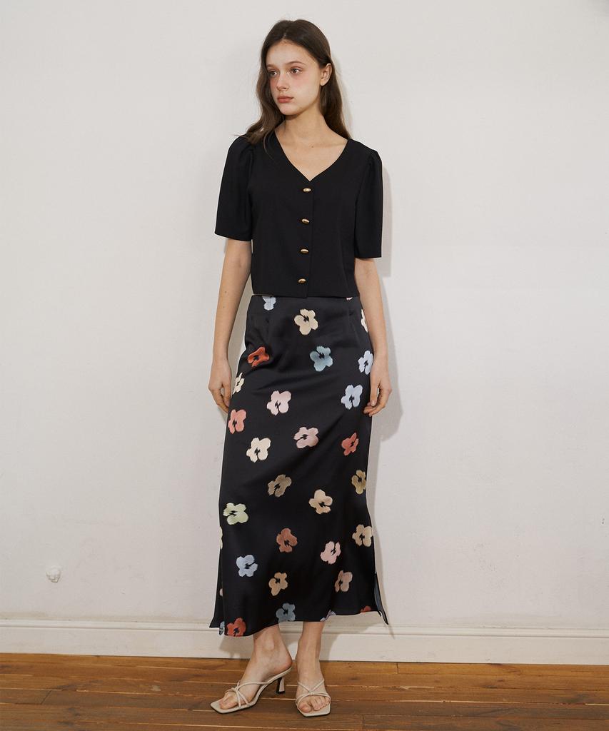 Peullobeu Flower Sheer Set Up Skirt (Bk)