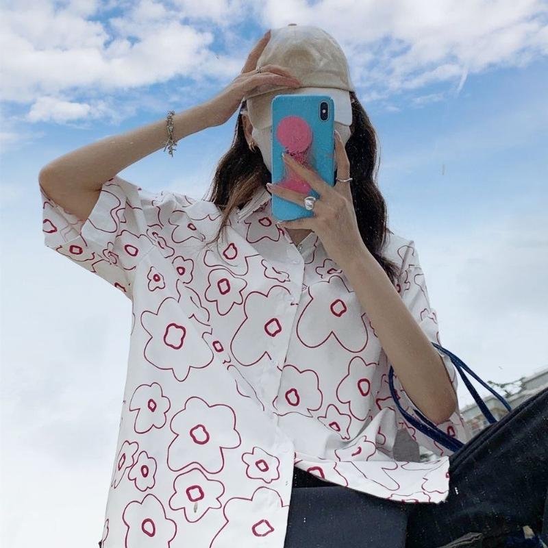 Summer Women's Short Sleeved Shirt Small Floral Print Fashionable Casual Tops Korean Style Simple Versatile Ladies Shirt