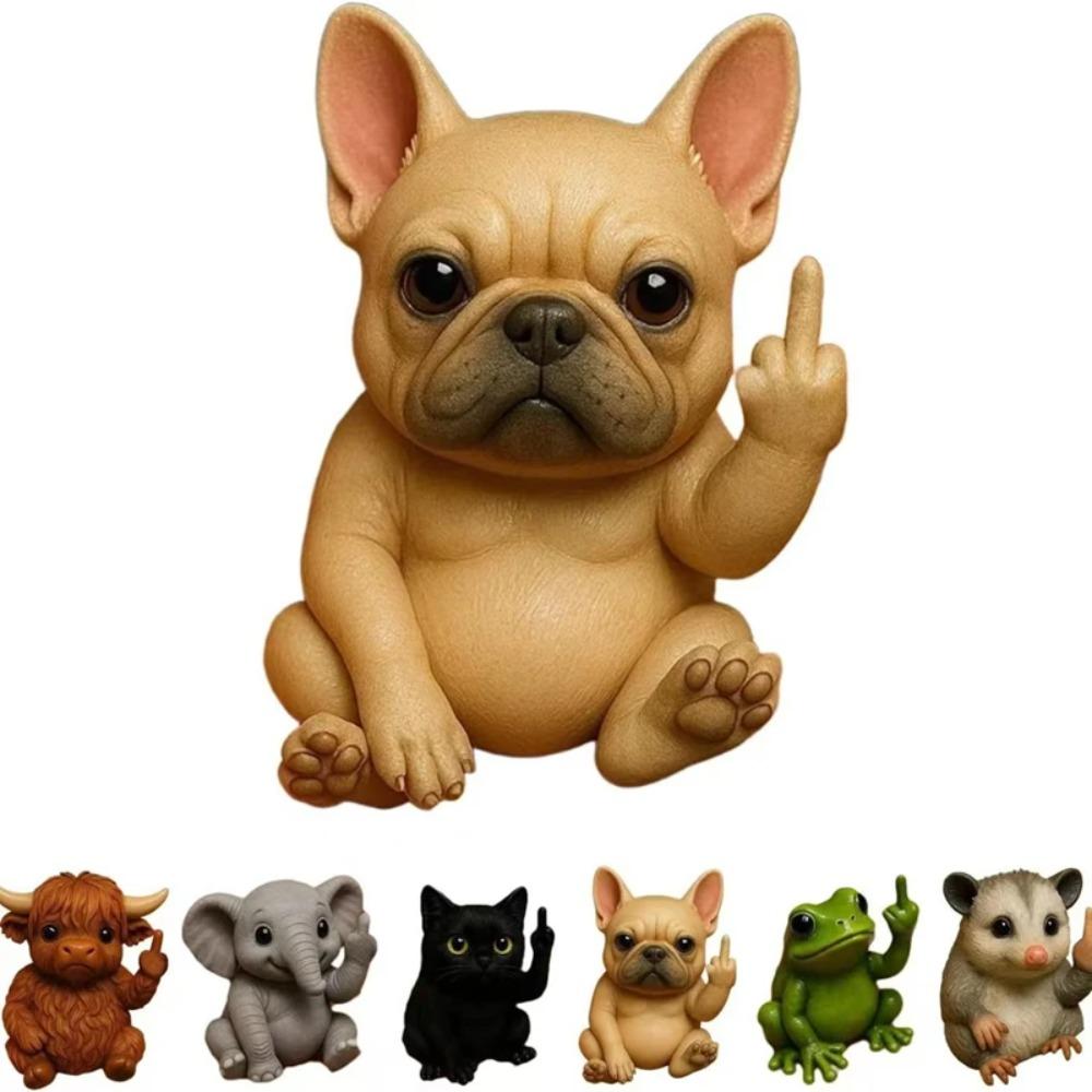 Novel Resin Animal Statue Mini Middle Finger Animal Ornament Model Frog Cats Handmade Art Decor Sculpture Table Decoration Gift