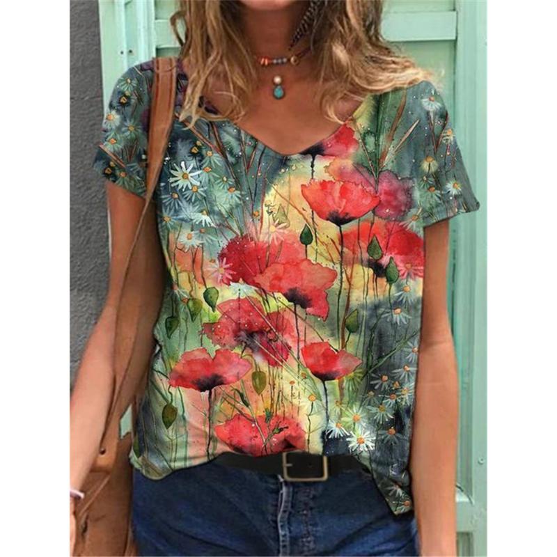 Flower Floral 3D Print T Shirt Women Streetwear Loose Tops Casual Oversize T-Shirts Ladies Tees Woman Summer Harajuku Y2k Clothe