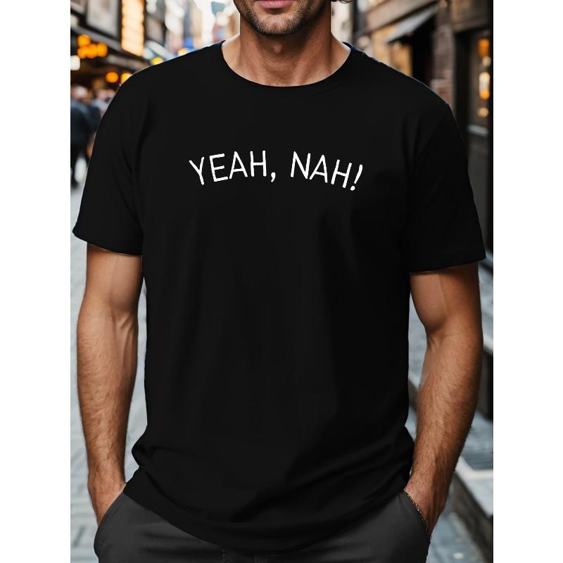 

YEAH NAH Crinkle Plus Size Men s T-Shirt New Summer Style, Round Neck, Relaxed Fit, Oversized, Cool, Casual, and Fashionable 4XL чорний