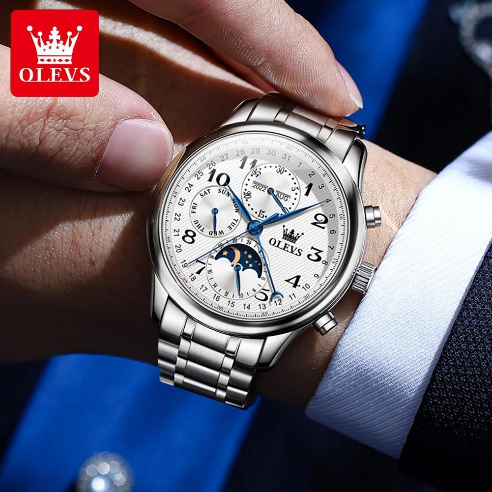OLEVS 6667 Original Mode Herrenuhren Manuell Mechanisch Automatisches Uhrwerk Antiker Lederarmband Edelstahlarmband Uhr