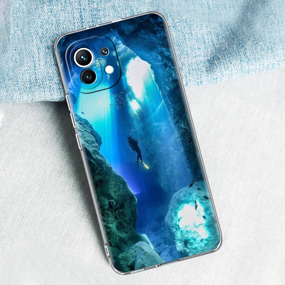 Phone Case For Xiaomi Mi 15 14 13 12 11 Lite 15T 13T 12T Pro Poco X7 X6 X5 Pro 5G X3 NFC F7 F6 F5 Clear Cover Scuba Diving