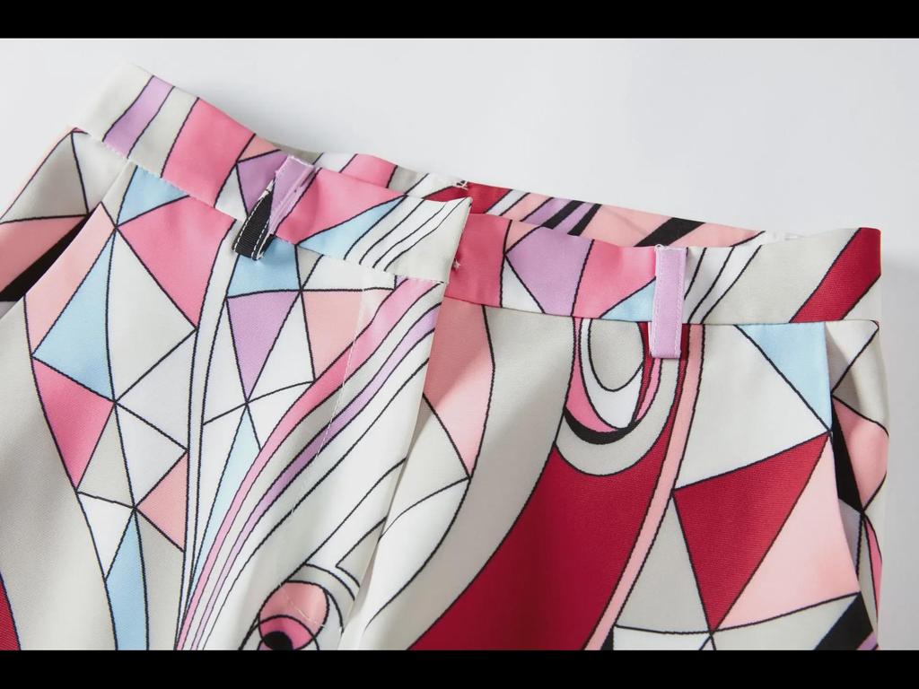 Conjunto de Traje Rosa para Mujer Guoer con Cuello en V, Estampado de Algodón y Botón Único