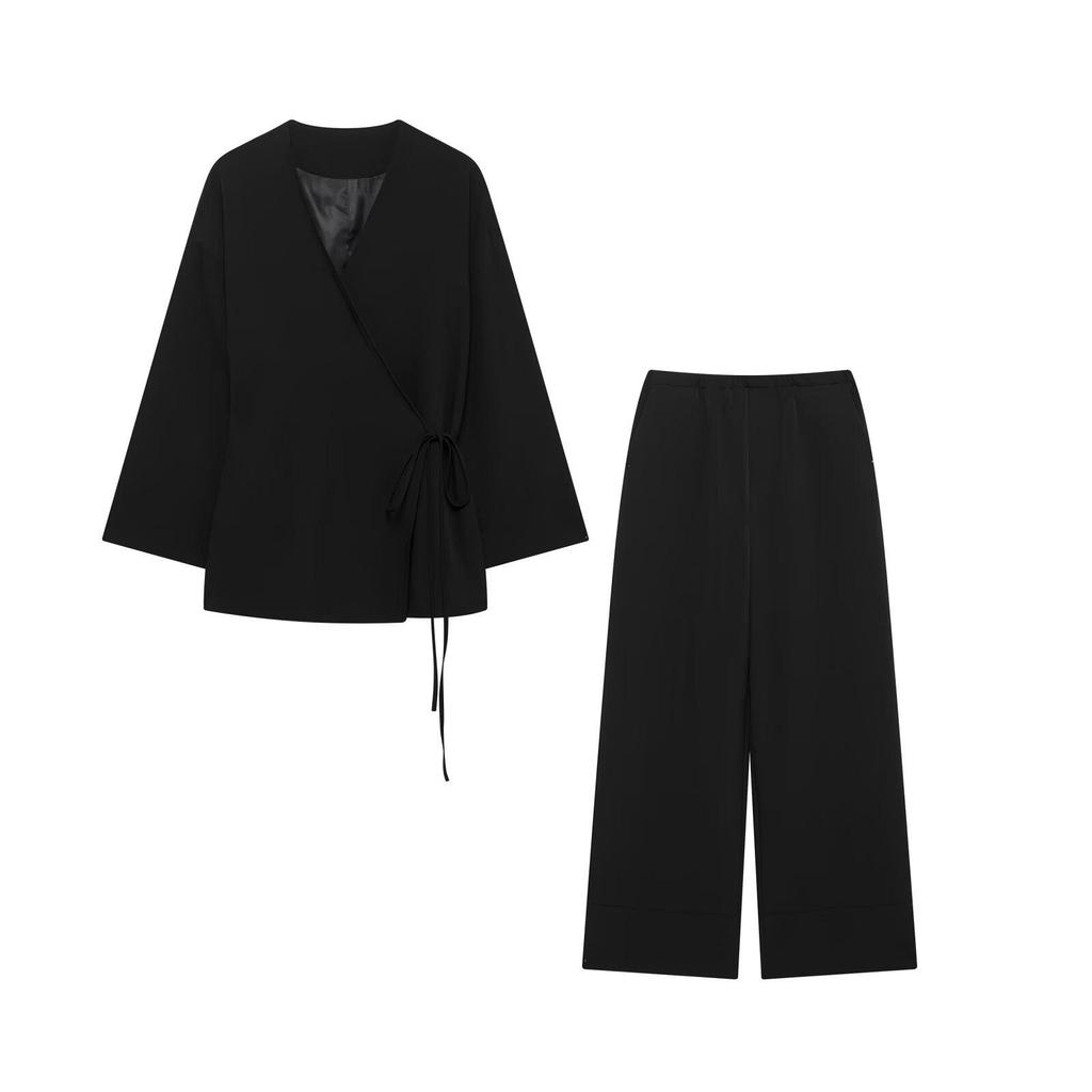 2025 Spring Women's Double-Breasted Kimono-Style Suit Jacket & Pants Set