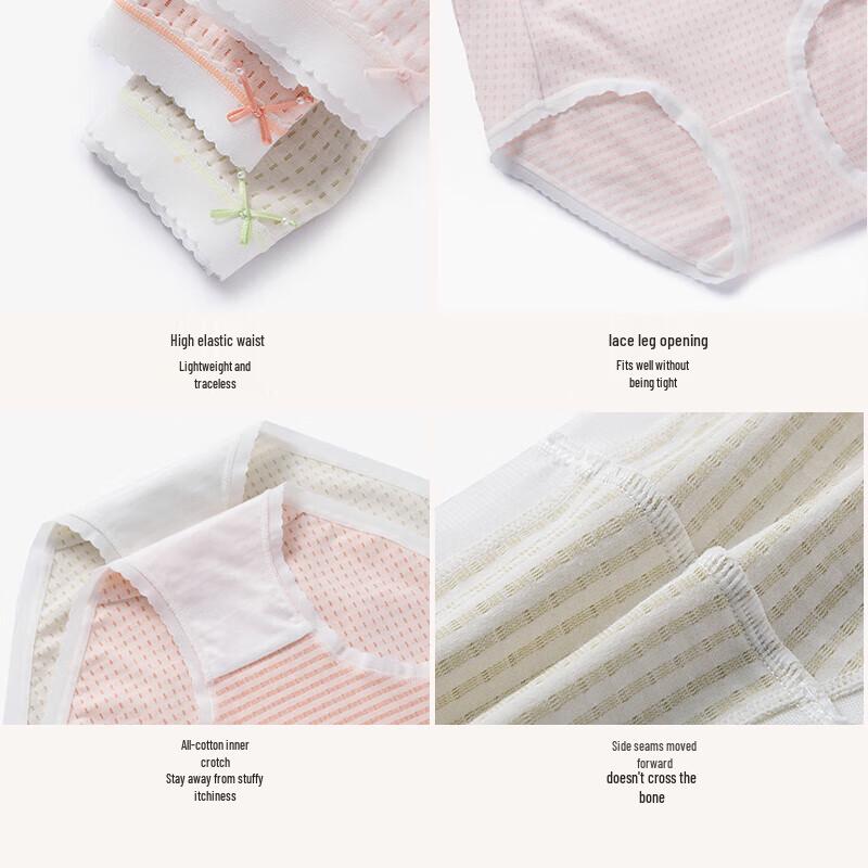 Cosmo Lady Women's Breathable Plaid Mid-Waist Briefs 3-Pack