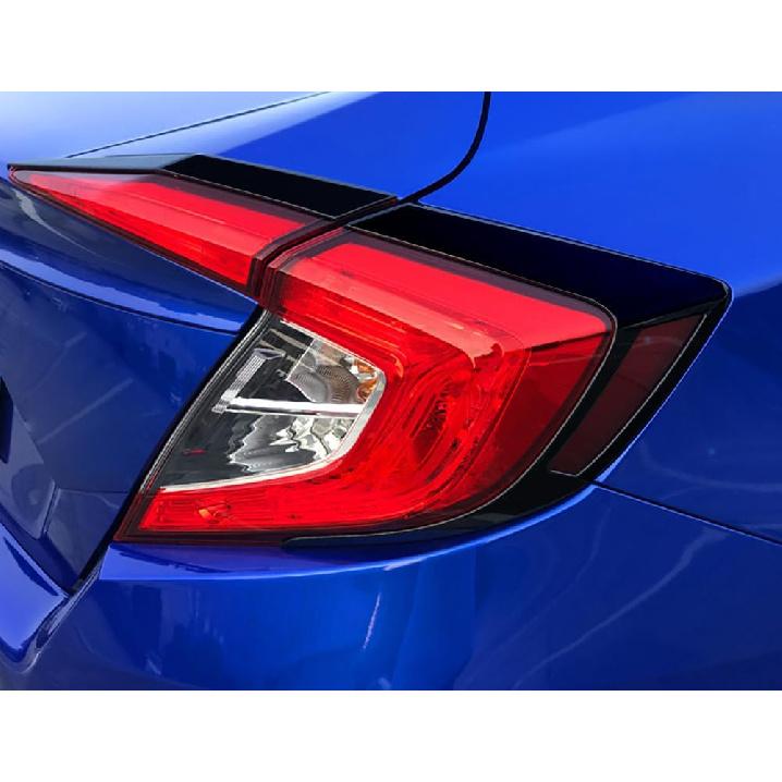 Kadore for 2016-2021 Honda Civic Sedan Glossy Black Tail Light Upper Trim Covers | 10th Generation Rear Lamp Eyebrow Bezels (Not for
