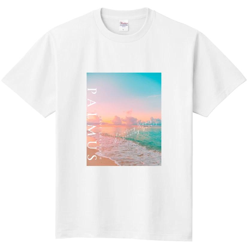 PALMUS Beach Sunset Photo T-Shirt 100% Cotton Regular Fit Graphic Tee White S