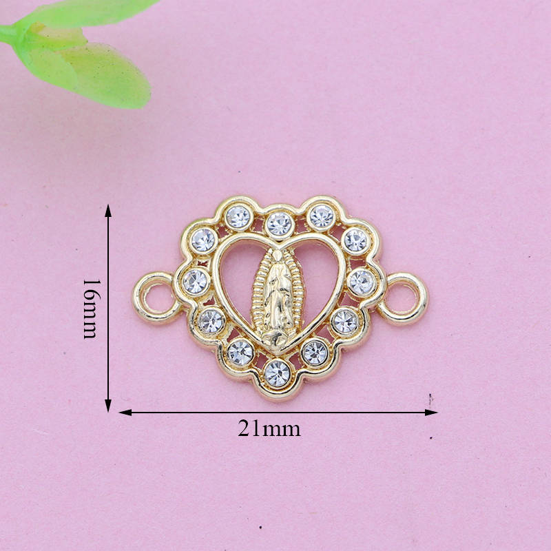 10Pcs Gold Plated Crystal Heart Virgin Charm Connector For Making Bracelet Diy Findings Jewelry Accessories Handmade Craft