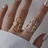 Stainless Steel Flower Adjustable Opening Rings Gold PVD Plated Waterproof Finger Jewelry For Women Wedding Exquisite Gifts