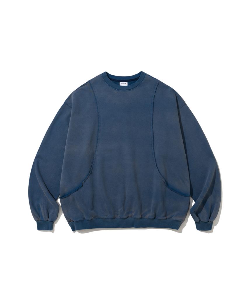 ANGLAN Curved Panel Washed Sweat Shirt - Blue