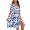 Women's Dress Casual Floral Pattern Belted Short-sleeved Dress