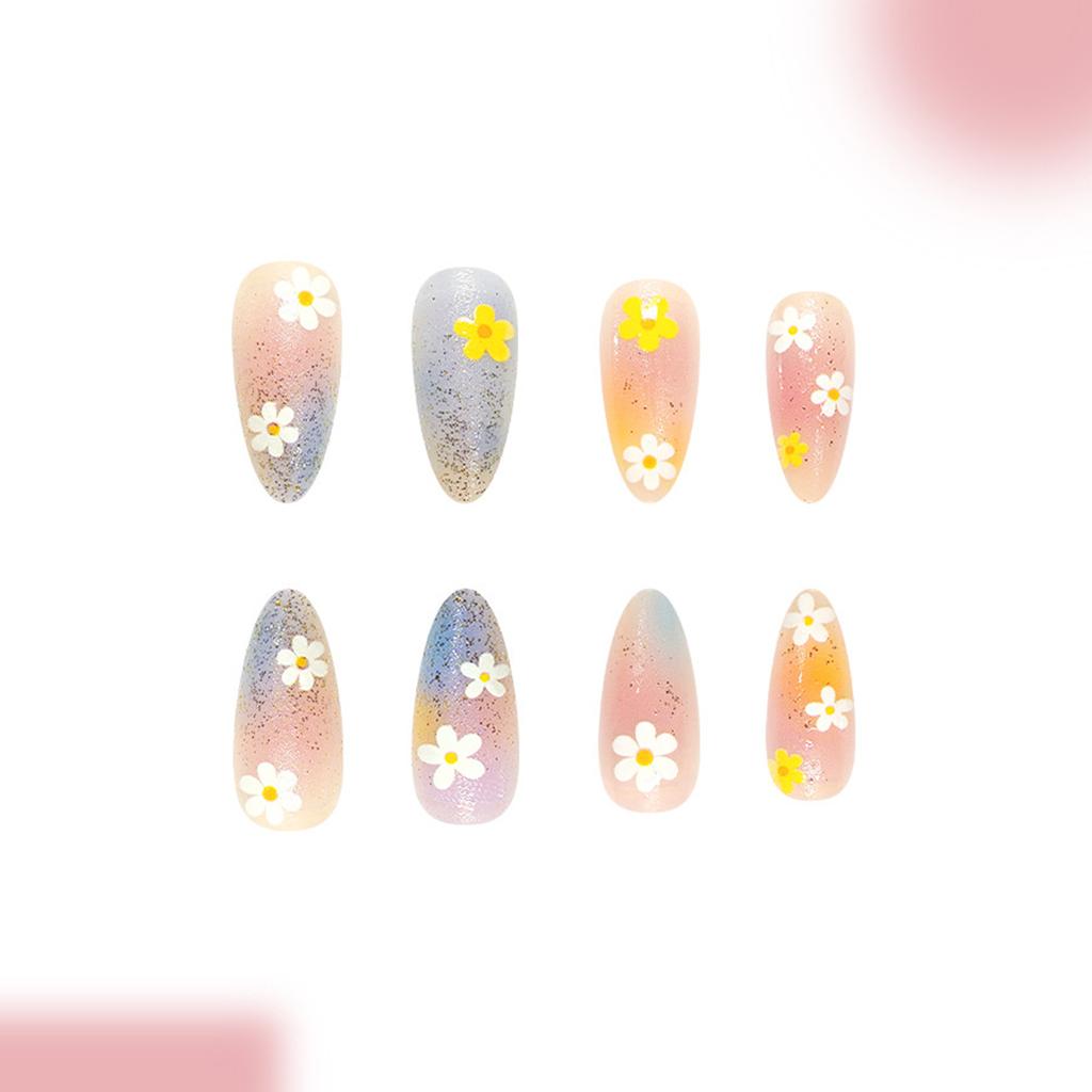 Colored Gradient Glitter Flower Glossy Tear-drop Press-On Nails 24 Pieces Resin Material Comfortable Fit