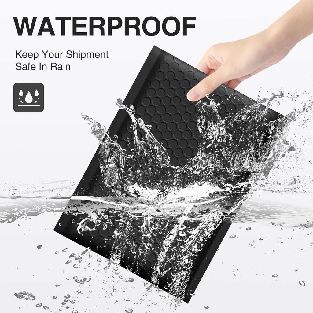Black Polyester Padded Self-Seal Bubble Mailers - Waterproof Shipping Envelopes for Small Business