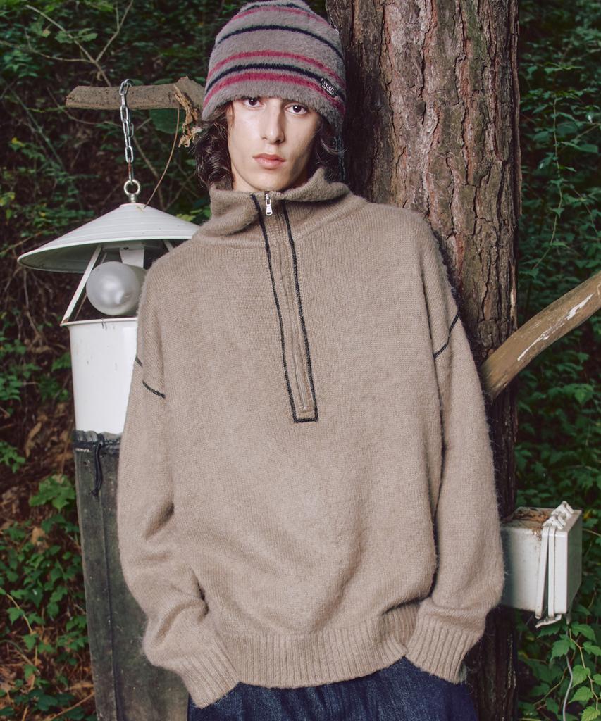 XTONZ Xtk176 Funnel Half Zip Knit (Mocha)